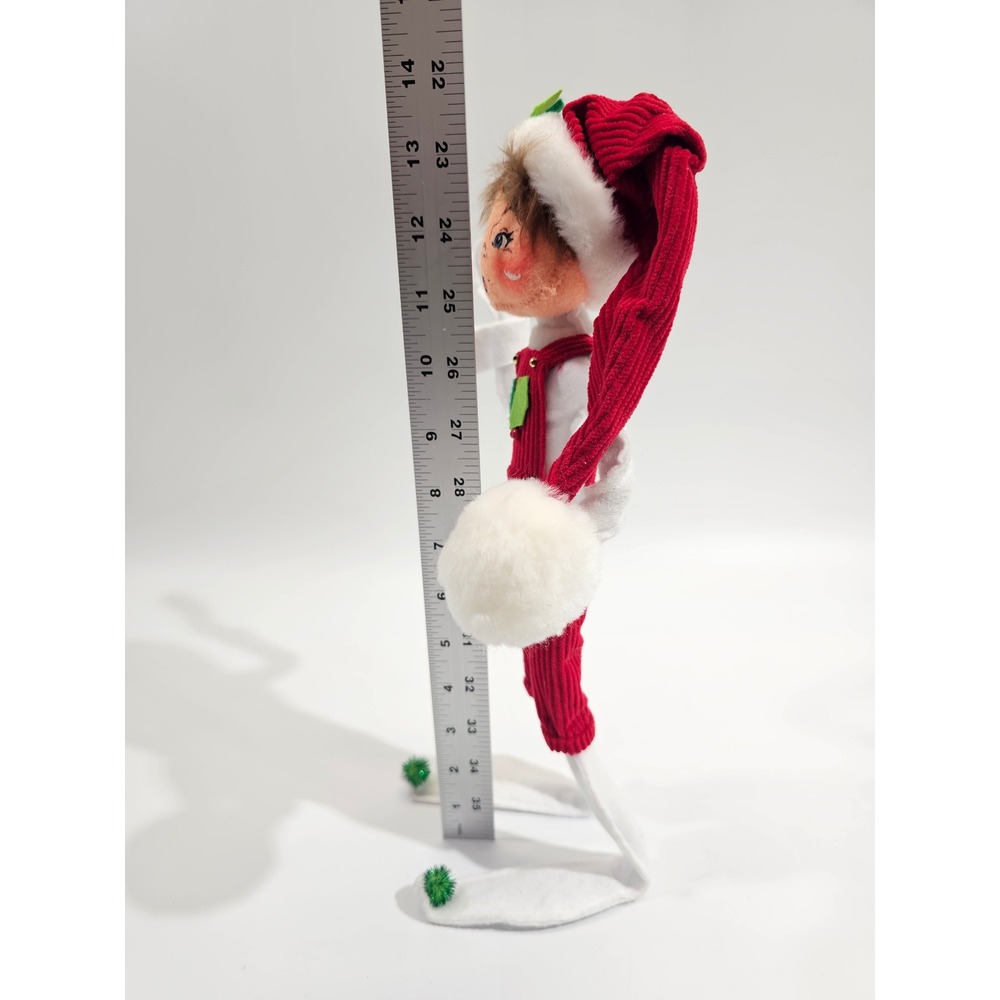 Annalee Christmas Elf Doll 2009 Red Corduroy Overalls Holly Berry Posable 14in - Picture 5 of 7